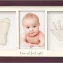 Baby Hand and Footprint Kit - Clay Handprint Keepsake Frame, Newborn Nursery Picture Frame, Personalized New Mom Gifts for Baby Shower & Registry (Auburn) (Duo Frame, 13" x 7.9")