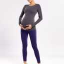 POSHDIVAH Maternity Workout Leggings with Pockets Ultra Soft Yoga Pants | Over The Belly,High Rise,Gentle Compression,No Front Seam,Bump Support,Breathable,Pregnancy To Postpartum Activewear (Blue, S)