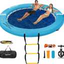 FBSPORT Inflatable Dock Floating Platform, Inflatable Water Hammock Floating Deck for Lake W/Cupholder, Round Floating Ring Sunchill Float Ring, Pool Float Raft Lounger Island Platform Pad (Blue)