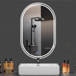 Oval LED Bathroom Mirror, 24"x 48" Frameless LED Mirror with Front Light and Backlit, Anti-Fog, Dimmable Modern Wall Mounted Lighted Mirror, Pill-Shaped Smart Mirror Bathroom