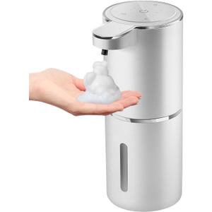 Automatic Foaming Soap Dispenser,4-Level Adjustable Foam, Wall Mount, USB Rechargeable,12.8oz/ 380ml,Touchless Hand & Dish Soap Dispenser for Bathroom, Kitchen,Hotel, Restaurant (Silvery)