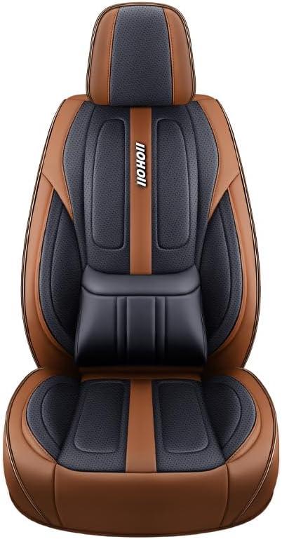 PU Leather Car Seat Covers, Universal Front 2 or Full 5 Seat Set, Waterproof Seat Protectors Easy Installation for Cars Trucks SUVs (Brown, Front Pair)