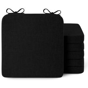 AddGrace Square Chair Cushions for Dining Chairs 6 Pack Non Slip Seat Cushions for Kitchen Chairs Indoor Thick Dining Room Chair Pads with Ties and Removable Cover 16'' x 16'' x 2'' Black