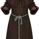 LHJ Friar Medieval Hooded Monk Renaissance Priest Robe Costume Cosplay (Medium, Brown)