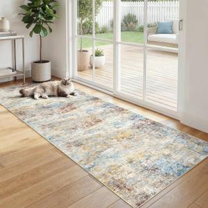 2X6 Washable Runner Rug for Hallway: Soft Neutral Modern Abstract Area Rug - Non-Slip Low Pile Long Throw Indoor Carpet for Kitchen Entryway Kitchen Bedroom Laundry Bathroom - Multicolor