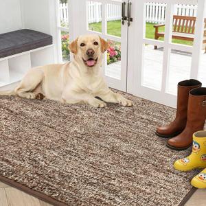 REFETONE Indoor Doormat, Front Door Mat 32"x40" Absorbent Rubber Backing Non Slip Door Mats, Washable Low-Profile Inside Floor Mat Door Rugs for Entryway, Resist Dirt Mud Mat for Dogs, Coffee/Brown