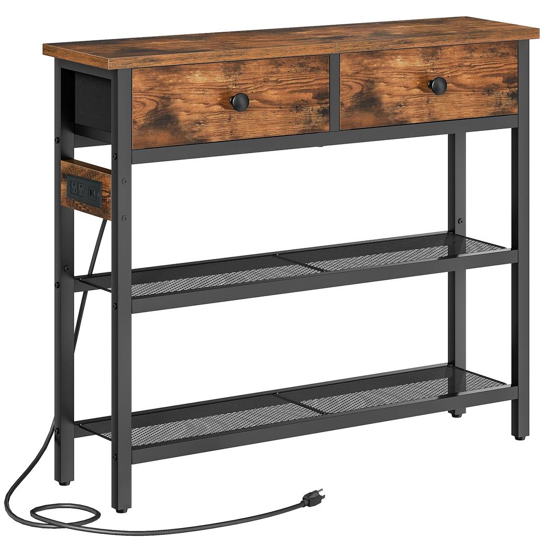 HOOBRO 29.5" Narrow Console Table with Power Outlet, Small Entryway Table