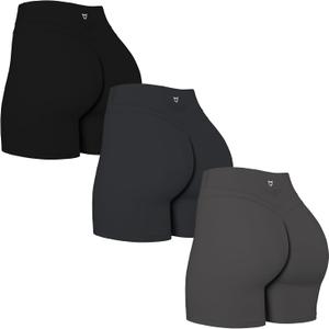 2 PCS TomTiger Yoga Shorts for Women Tummy Control High Waist Biker Shorts Exercise Workout Butt Lifting Tights Women's Short Pants (Large, Black/Black Marl/Dark Gray)
