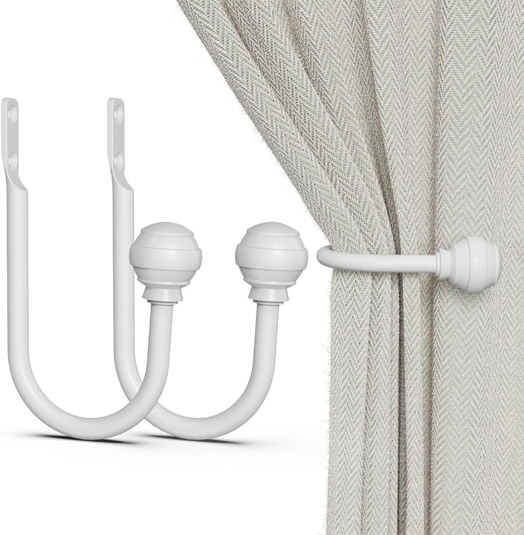 Hion Curtain Holdbacks White 2pcs, Curtain Tiebacks Wall Mounted Curtain Hooks Holders for Drapes