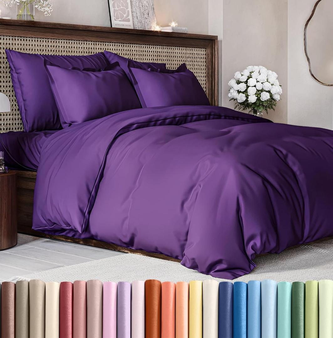 Duvet Cover Full Size Set - Extra Soft Full Size Duvet Cover 80 x 90 with 2 Pillow Shams - Hotel Luxury, Easy Care and Fade Free with Zipper Closures & Ties - Comfy, Breathable Bedding Set (Purple) (38 - Purple (No Comforter))