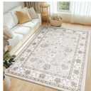 Smiry Floral Area Rug, 9x12 Feet Vintage Print Pattern, Machine Washable Non-Slip Floor Carpet, Low Pile Throw Rugs for Living Room, Bedroom, Dining Room, Laundry Indoor Home Decor, Beige