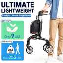 PLANET WALK Super Lightweight 3 Wheel Walkers for Seniors - 9 lbs Foldable Aluminum Frame, Triangular Anti-Tip Frame enhances Stability, 8" All-Terrain Wheels Rollator Walker with Cup Holder,Black