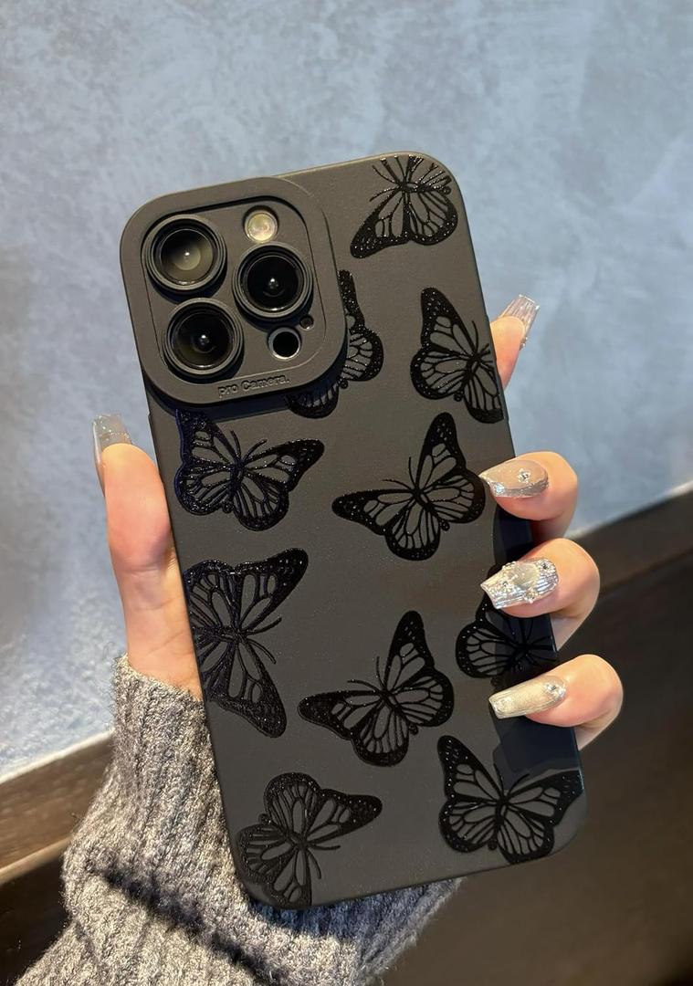 for iPhone 14 Pro Max Case 6.7 Inch 2022, Aesthetic Butterfly Print Phone Case for Women Girls Men, Silicone Protective Phone Cover for iPhone 14 Pro Max, Black Butterfly