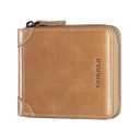 GERUOLA Men's Shielded Wallet Zipper Leather Wallet Men's Bifold RFID Card Case Wallets for Men (Khaki)