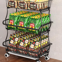 3-Tier Rolling Pantry Floor Organizers and Storage Cart with Wheels, Stackable Wire Pantry Baskets for Pantry Shelves, Kitchen Fruit Basket Stand and Storage Rack for Fruit Snack Onion Potato