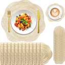 24 Pcs Round Pressed Vinyl Placemats Gold Placemat Coaster Set Metallic Place Mat Rose Floral Non Slip Table Mats for Wedding Dinner Party Table Supplies Washable Heat Resistant (Gold Rose, 24)