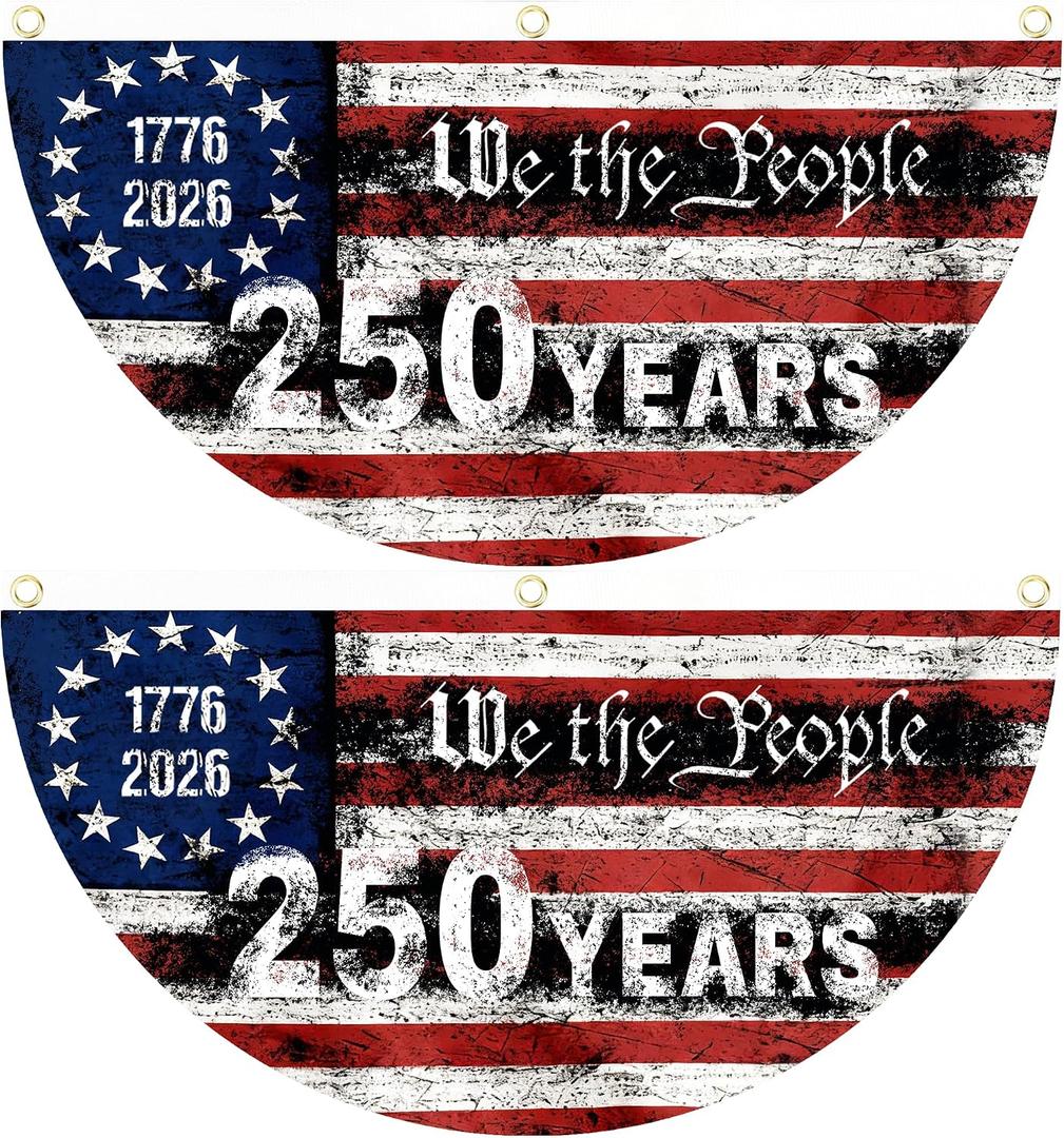 2PCS 250th Anniversary USA Flag, 1.5X3 FT 1776-2026 Fan Flags, 2 Ply Year American Anniversary Flag for Wall, Front Door, Porch, Fence, Outdoor Decorations (Style 6)