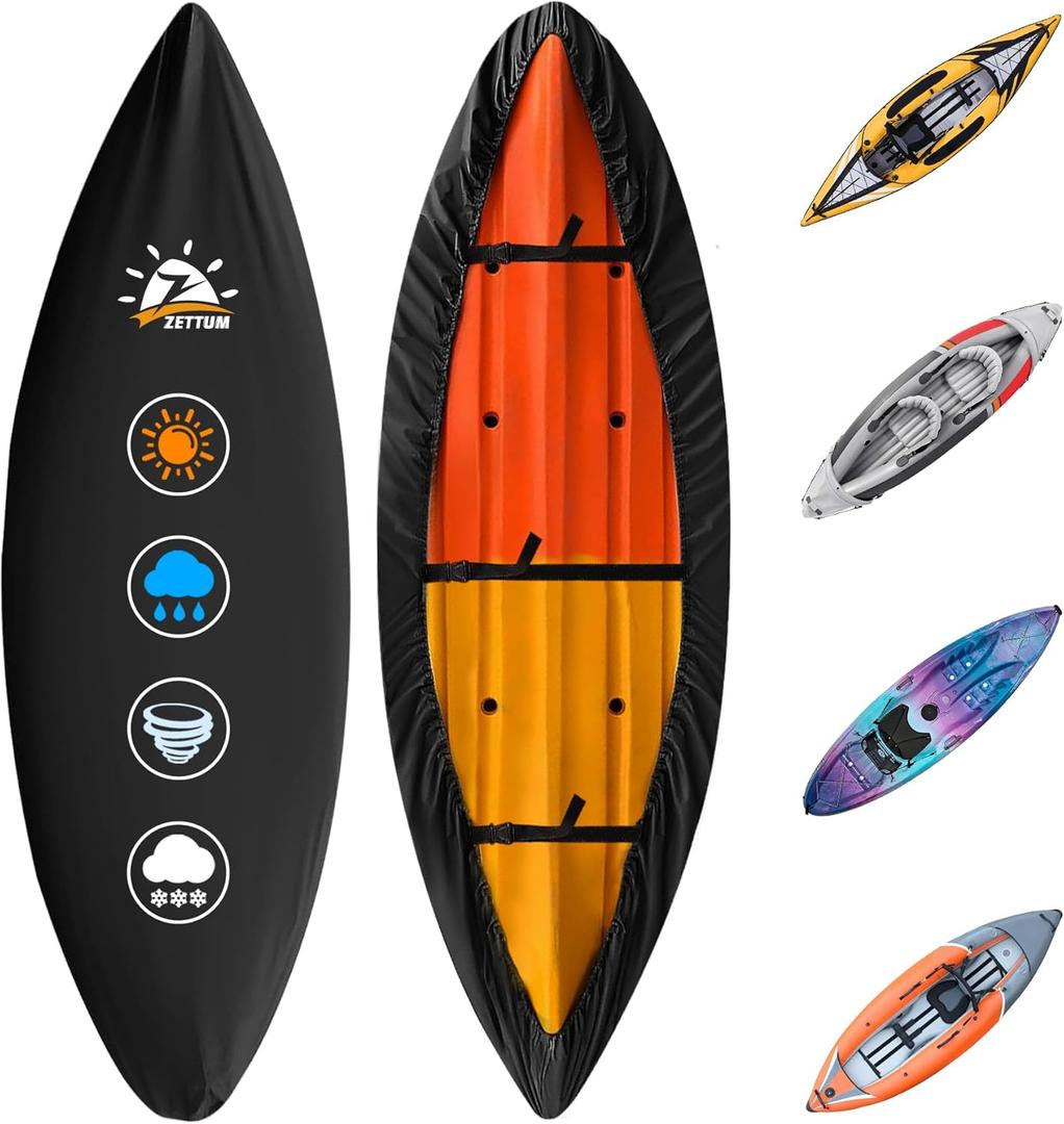 Zettum Kayak Cover 14 FT - 600D Canoe Cover for Outdoor Storage, Heavy Duty & Waterproof, Fade-Resistant Kayak Accessory for Canoe, Paddle Board, SUP, Boat, and Kayaks