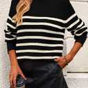 KIRUNDO Women's Striped Sweaters 2024 Fall Winter Outfits Crewneck Ribbed Knit Pullover Trendy Tops with Metal Buttons (Black,Small)