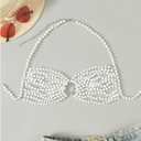 WDIRARA Women's Pearl Beaded Halter Bikini Top Sleeveless Backless Beach Cover Up Tops