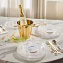 DaYammi 175PCS Clear Gold Plastic Dinnerware Set, Plastic Plates Disposable Hammered Disposable Plates for Party, Include: 25 Dinner Plates 25 Dessert Plates 75 Gold Silverware 25 Napkins 25 Cups