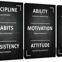 3 Panel Print Canvas Wall Art Motivational Office Wall Decor Discipline Habits Consistency Quotes Picture Posters Artwork for Modern Living Room Workplace Stretched and Framed [48''W x 24''H]