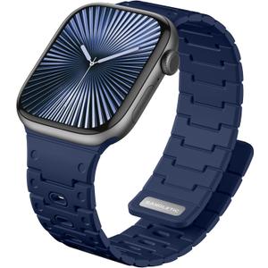 Bandletic Magnetic Silicone Watchband Compatible with Apple Watch Bands for Women 42mm(Series 11 10) 41mm 40mm 38mm, Sport Magnet Strap Replacement for iWatch Series 9 8 7 6 5 4 SE3 SE2 3 2 1 (Navyblue)