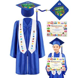5 Pcs Kindergarten Graduation Cap and Gown Stoles Certificate Kids Graduation Custom with 2026 Tassel Set for Preschool Kids (Blue)