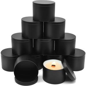 12-Pack 16oz Candle Tins with Lids, Metal Candle Jars for Candle Making, Bulk Empty Containers for Beginners & DIY Storage -Black