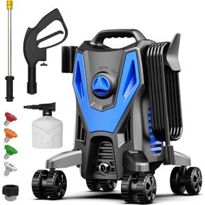 Electric Pressure Washer, 4800 PSI 3.0GPM High Pressure Cleaning Machine with 35 FT Power Cord, 20 FT Hose, Foam Cannon, 4 Nozzles,Easy Store for Car/Garage/Patio, Blue