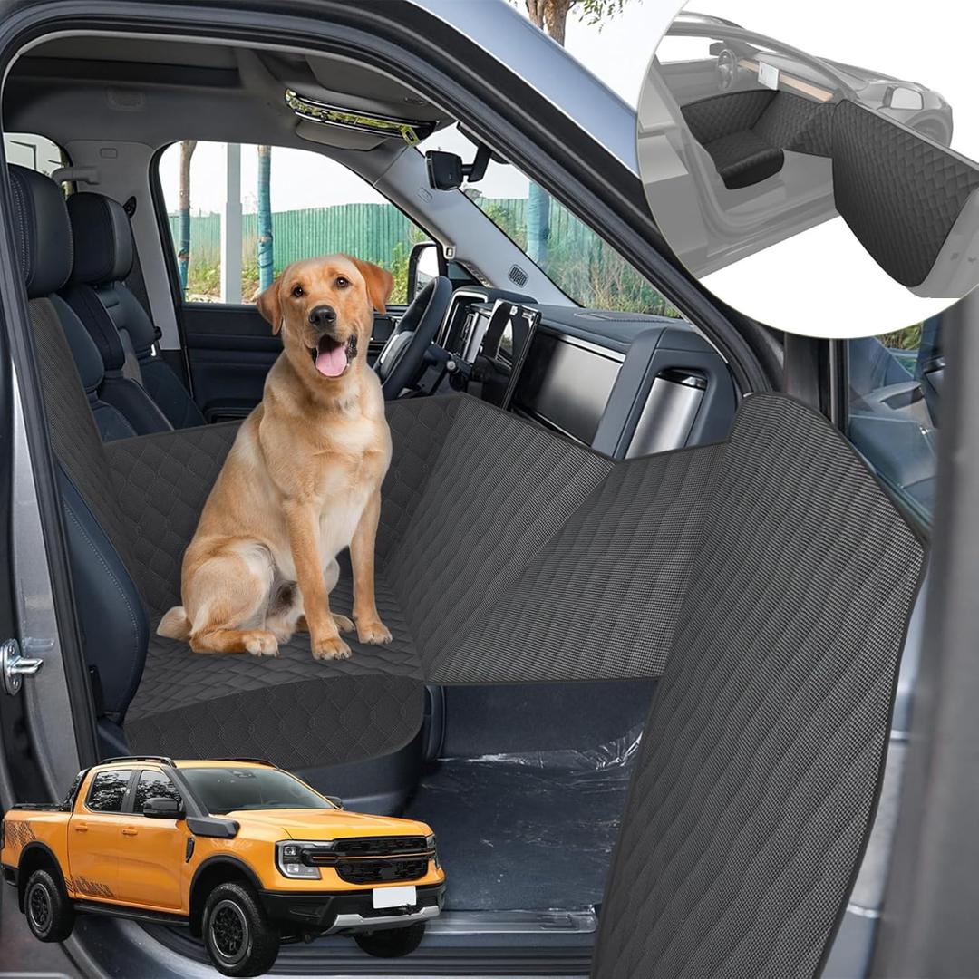 RUIANTE Dog Car Seat Cover for Front Seat Pets Travel Safety Seats Booster Seat Dogs Fronts Seats Cover with Car Door Side Panel & Hard Borad Universal for Cars Pickup Trucks (Black)