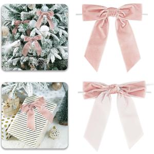 Dusty Rose Velvet Ribbon Christmas Bow 5 Inch Premade Dusty Pink Bows for Christmas Tree Hanging Decorations Gift Wrapping Wreaths Crafts Outdoor Indoor Home Decor Wedding, Pack of 12