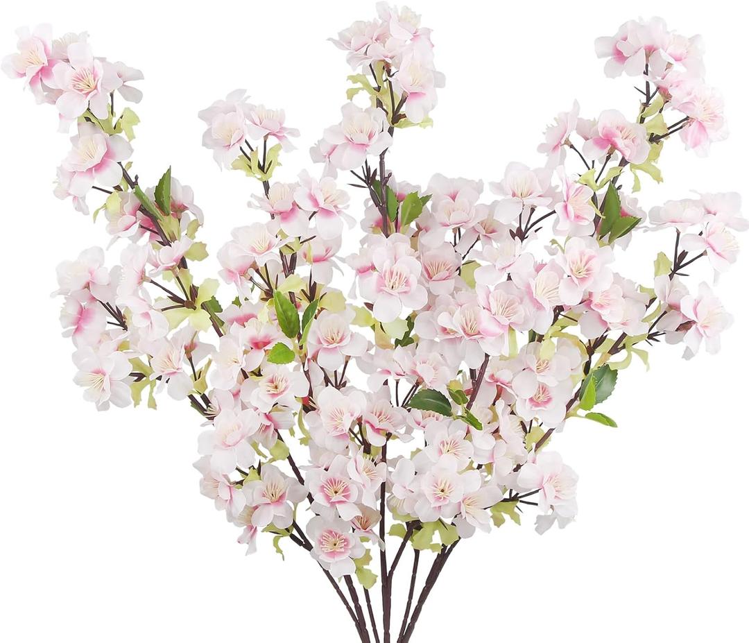 3 Pcs Cherry Blossom Branches for Vase Long Stems Artificial Flowers Spring Summer Decor Light Pink Faux Silk Cherry Blossom Branches for Home Wedding Party Table Centerpieces