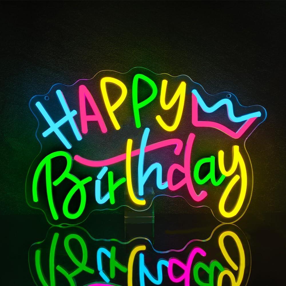 Happy Birthday Neon Sign, Birthday LED Neon Light for Party Colorful Happy Birthday LED Sign for Wall Decor Bday Party Decoration Celebration Gift Dimmable USB Powered(14.9"*9.9")