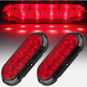 2X 6" Red Oval Suface Mount Turn Brake Stop Tail Light Truck Trailer RV 10 LED