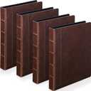 Yexiya 4 Pcs Vintage Hardback 3 Ring Binder Planner Portfolio Leather Round Ring Binder Organizer Holds 200 Sheets with 2 Inner Pockets, 13 x 10 Inch(1.5 Inch,Brown)