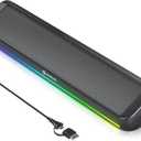 Computer Speakers for PC Desktop, 5 Dynamic RGB LED Light Modes, USB Wired Input, Easy-Control Knob, Stereo Gaming Soundbar for Laptop Monitor (Black)