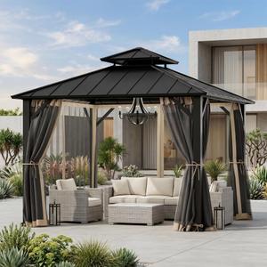 Covered Outdoor Gazebo Mosquito Netting Replacement Universal 4-Panel Sidewalls 8' x 8', Outdoor Gazebo Mosquito Nettings with Double Zipper, Replacement for Patio Canopy, Garden (Mosquito Net Only)
