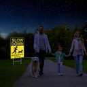 Fumete 6 Pack Reflective Slow Down Signs Kids and Pets at Play Safety Yard Signs with Stakes Double Sided 15 x 12'' High Visibility Caution Sign Children Playing for Neighborhood Driveway Yard(Yellow)