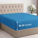 Extra Deep Queen Fitted Sheet - Hotel Luxury Single Fitted Sheet Only - Easily Fits 18 inch to 24 inch Mattress - Ultra Soft, Wrinkle & Fade Free w/Extra Deep Pocket - Breathable & Comfy - Denim Blue