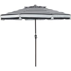 JEAREY 9' 2-Tiers Patio Umbrellas Outdoor Market Table Umbrella w/Push Button Tilt/Crank, 8 Sturdy Ribs, UV Protection Waterproof Sunproof(Black Stripe)