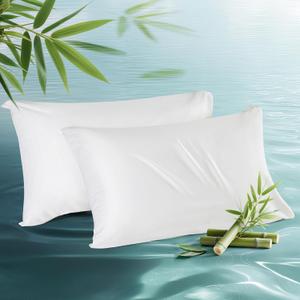Bedsure Cooling Pillow Cases Queen Size Set of 2, Rayon Derived from Bamboo Cooling Pillowcases for Hot Sleepers, Soft & Breathable Cool Pillow Covers with Zipper, White, Gifts, 20x30 Inches