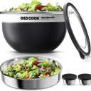 74oz Stainless Steel Salad Bowl Kit, Leak-Proof Salad Container for Lunch with Lid, 18/8 Metal Lunch Bowl with Dressing Cup and Removable Tray, Dishwasher Safe, Black