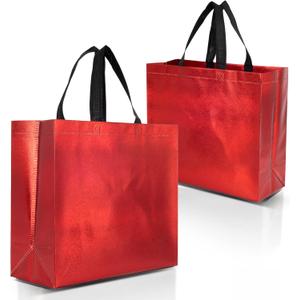 Nush Nush Red Gift Bags Large Size  Set of 12 Shiny Red Reusable Gift Bags With Handles - Perfect As Large Goodie Bags, Birthday Gift Bags in Bulk, Party Favor Bags, Big Goody Bags13Wx5Dx11H Size