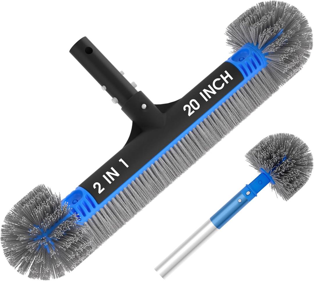 TidyMister 20'' 2 in 1 Pool Brush Head Cobweb Duster Heavy Duty Pool Cleaning Detachable Round Brush with EZ Clip & Wavy Nylon Bristles for Inground Pool & Above-Ground Pool (Without Pole)