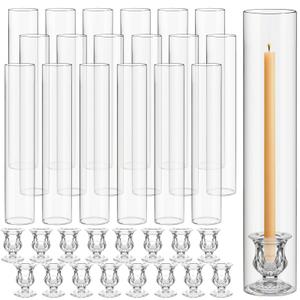 Teenyyou 36 Set Clear Hurricane Glass Candle Holders Candlestick Bulk 11.8"
