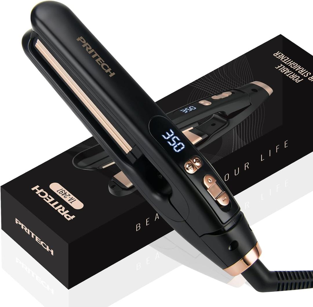PRITECH Mini Flat Iron Portable Hair Straightener, Straightener with 13 Adjustable Temp(210F-450F), 1'' Plate for All Hairstyles Hair Straightening Irons Black (Black)