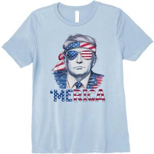 Women's Cool 'MERICA TRUMP Happy 4th Of July Trump American Flag V-Neck T-Shirt, Size 2XL