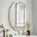 Gold Oval Mirror for Bathroom, 24x32 Inch Oval Bathroom Mirror with Brushed Metal Frame, Wall Mounted Decorative Vanity Mirror for Bathroom, Living Room, Entryway