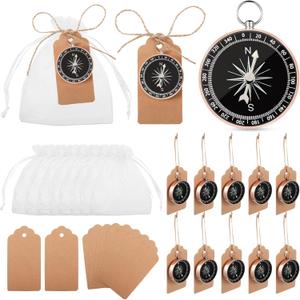 TaoBary 60 Pcs Compasses Halloween Christmas Wedding Party Favors Set Mini Compass Souvenir Nautical with Kraft Tags and Organza Bag for Guests Birthday Nautical Travel Party Souvenir Gift(Rose Gold)